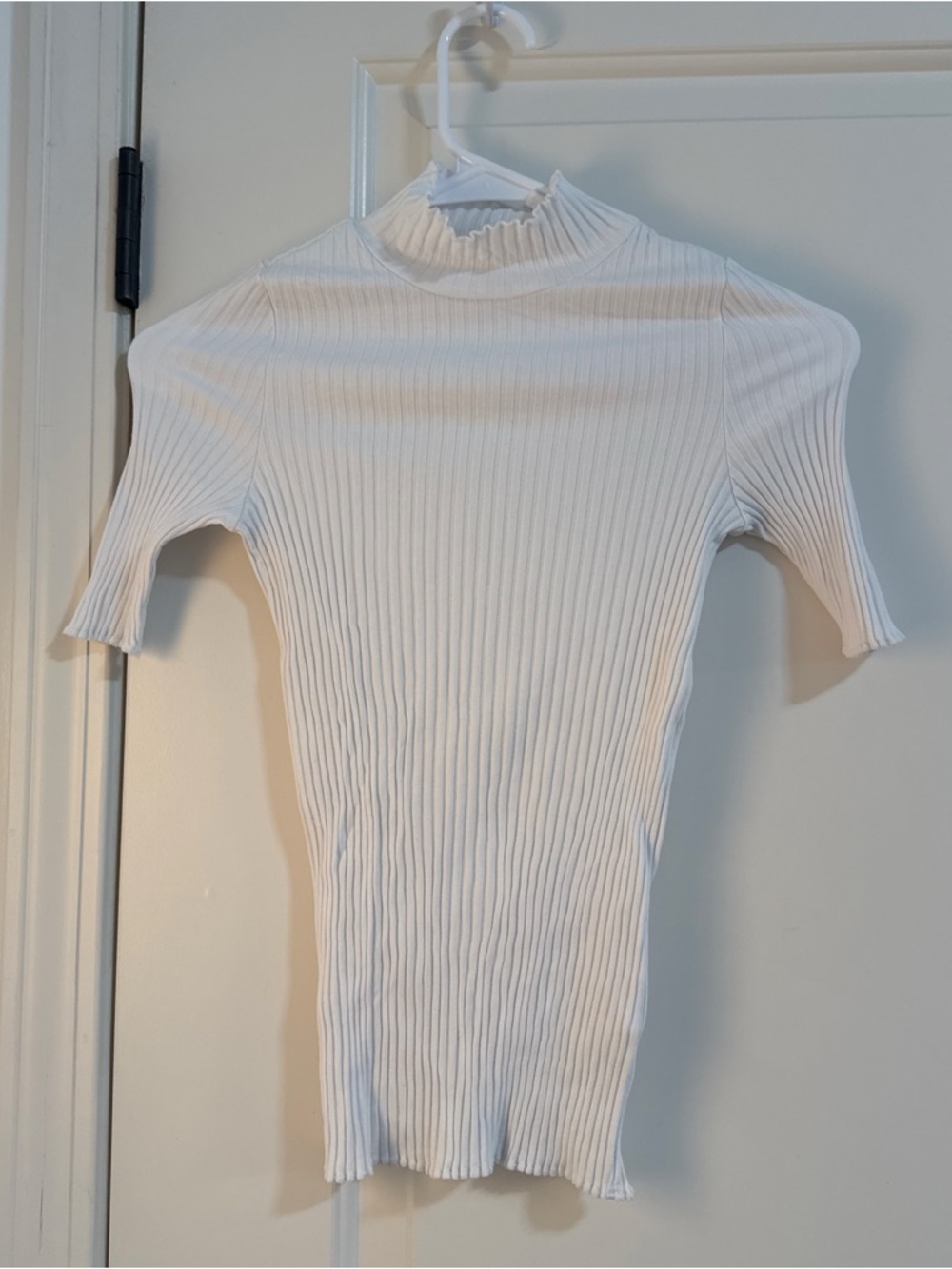 Goldie White Ribbed Mock-Neck Short Sleeve Tunic Top